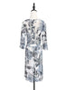 Surprise Sale! Striped Blue Grey Lace Tie-Bow Half Placket Midi Dress
