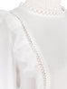 Further Sale! White Open-Work Slim Silhouette Ruffle Blouse