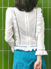 Further Sale! White Open-Work Slim Silhouette Ruffle Blouse