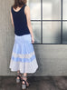 Last Chance! Blue Stripe Embroidered Lace Ruffle Midi Skirt