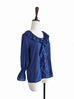 Further Sale! Blue Silk Ruffle Collar Pleats Panel Blouse