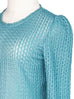 SPECIAL! Turquoise Lacy Open Stitch Puff Sleeve Pullover
