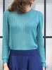 SPECIAL! Turquoise Lacy Open Stitch Puff Sleeve Pullover