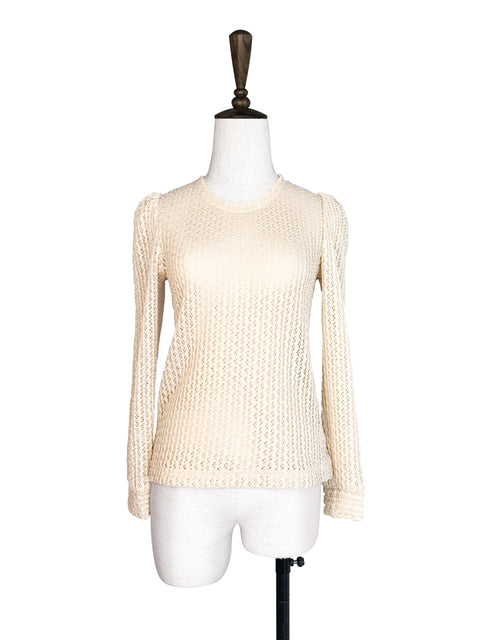 Last Chance! Ivory Beige Lacy Open Stitch Puff Sleeve Pullover
