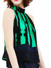 Last Chance! Green-Black Prints Scallop Patched Layer Edge Halter Top