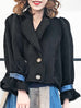 Last Chance! Black Tonal Woollen Furry Sleeves Short Trench Coat