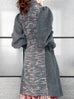 Grey Tweed Contrast Furry Balloon Sleeves Trench Coat