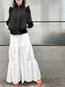 Ivory White Spiral Floral Lace Extra Wide Leg Tier Pants