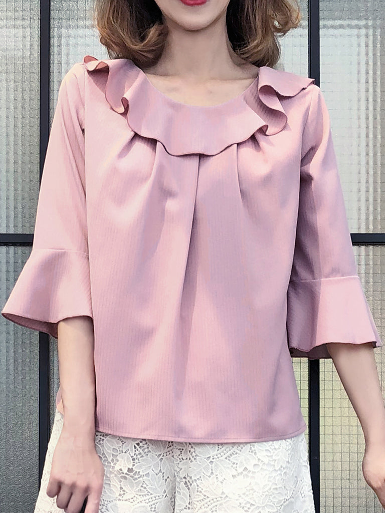 Further Sale! Subtle Striped Pattern Dirty Pink Ruffle Collar Blouse