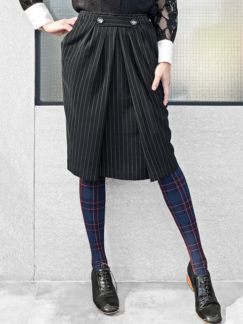 Final Sale! Black Pinstripe Button Front Easy Care Pencil Skirt