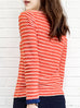 Surprise Sale! Red Orange Scalloped Stripes Contrast Ruffle Cuff Knit Top