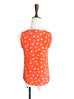 Surprise Sale! Orange Inkspot Dots Ruffle Trim Scoop Neck Silk Tank