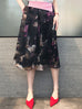 Last Chance! Pretty Floral Painted Overlay Pleated Silk Midi Skirt