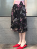 Last Chance! Pretty Floral Painted Overlay Pleated Silk Midi Skirt