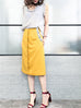 Surprise Sale! Yellow Scallop Detail Dotty Ruffle Pocket Pencil Skirt