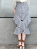 Surprise Sale! Blue-Grey with White Stripe Ruffled Cut-out Skirt