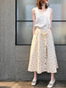 Final Sale! Feather Prints Cotton Blend Lace-up Waist Wrap Skirt