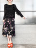 Surprise Sale! Black Lace Trims Tiered Ruffle Asymmetrical Sleeves Chiffon Silk Blouse
