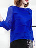 Last Chance! Electric Blue Tiered Ruffle Asymmetrical Sleeves Chiffon Silk Blouse