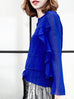 Last Chance! Electric Blue Tiered Ruffle Asymmetrical Sleeves Chiffon Silk Blouse