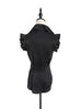 Surprise Sale! Lustrous Black Ruffle High-neck Slim Silhouette Silk Blouse