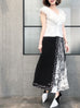 Last Chance! Black Mixed Media Asymmetrical Pleated Midi-Skirt