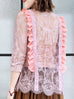 Surprise Sale! Pink Romance Ruffle Collar Sheer Eyelash Lace Blouse