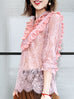Surprise Sale! Pink Romance Ruffle Collar Sheer Eyelash Lace Blouse