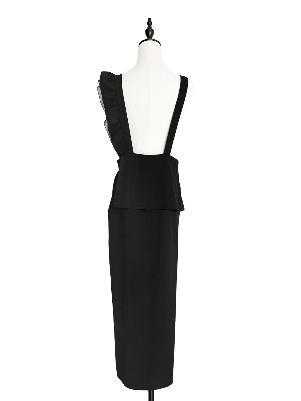 Surprise Sale! Black Asymmetrical Ruffle Strap Maxi Pinafore Dress – T Y N  V I E