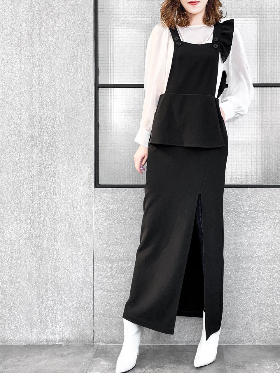 Surprise Sale! Black Asymmetrical Ruffle Strap Maxi Pinafore Dress