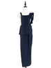 Surprise Sale! Navy Pinstriped Asymmetrical Ruffle Strap Maxi Pinafore Dress