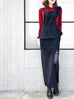 Surprise Sale! Navy Pinstriped Asymmetrical Ruffle Strap Maxi Pinafore Dress