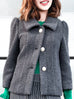 Last Chance! Iron Grey Puff Sleeves Boxy Textured Woollen Jacket