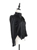 Last Chance! Black Pleat Front Puff Sleeve Button-Up Silk Shirt