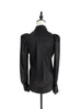 Last Chance! Black Pleat Front Puff Sleeve Button-Up Silk Shirt