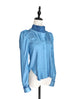 Surprise Sale! Light Denim Pleat Front Puff Sleeve Button-Up Tencel Blend Shirt