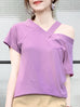 Surprise Sale! Tender Lavender Asymmetrical Shoulder 2-Way Cotton T-Shirt