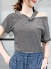 Surprise Sale! Mono Stripe Asymmetrical Shoulder 2-way Cotton T-Shirt