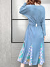 Surprise Sale! Sky Blue Patchy Print Ruffle Hem Belted Dress