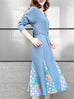 Surprise Sale! Sky Blue Patchy Print Ruffle Hem Belted Dress