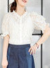 Last Chance! Creamy Ivory Ruffle Trim Puff Sleeve Guipure Lace Top