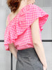 Surprise Sale! Pink Check Asymmetrical Stripe One-Shoulder Ruffled 2-way Top