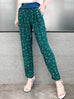 Surprise Sale! Green Floral Print Contrast Twist Waist Taper Trousers