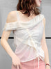 Surprise Sale! Creamy White Asymmetrical Drawstring Silky Top
