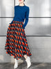 Last Chance! Orange-navy Geometric Print Breezy Circle Skirt