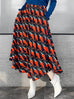 Last Chance! Orange-navy Geometric Print Breezy Circle Skirt
