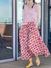 Red Check Print Embossed Dotty Breezy Circle Skirt