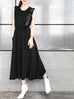 Surprise Sale! Black Tonal Dotted Sleeveless Ruffle Detail Fit & Flare Dress