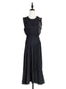 Surprise Sale! Black Tonal Dotted Sleeveless Ruffle Detail Fit & Flare Dress