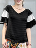 Surprise Sale! Black & White Tiered Sleeve Double V-neck Blouse